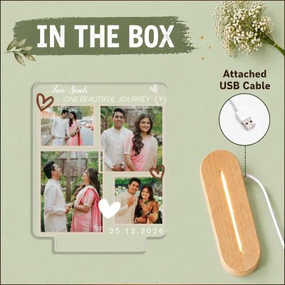Personalized Couple Photo LED Lamp Custom “Two Souls One Beautiful Journey” Acrylic Night Light Wedding Gift for Husband Wife Gift for Roka Ceremony